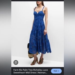 FARM Rio Blue Lace Midi Dress XS